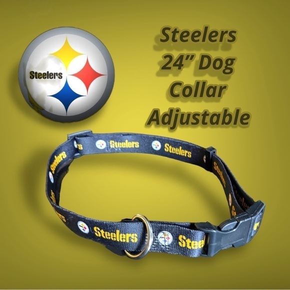STEELERS Logo 24” Dog Collar Black Gold - Picture 2 of 9